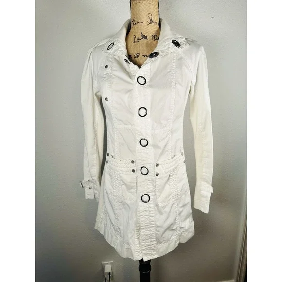 Free People Snap Down Trench Coat Womens 4 Cream White Overcoat - Picture 6 of 14